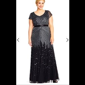 Adrianna Pappell Beaded V-Neck Gown